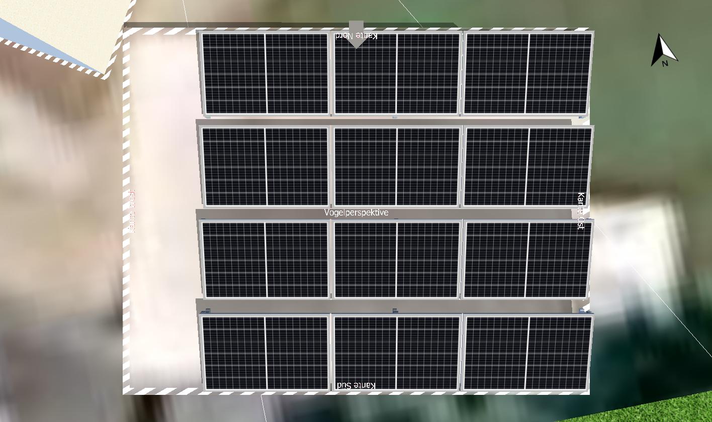 Flat-roof layout, 12 modules with ballast frames